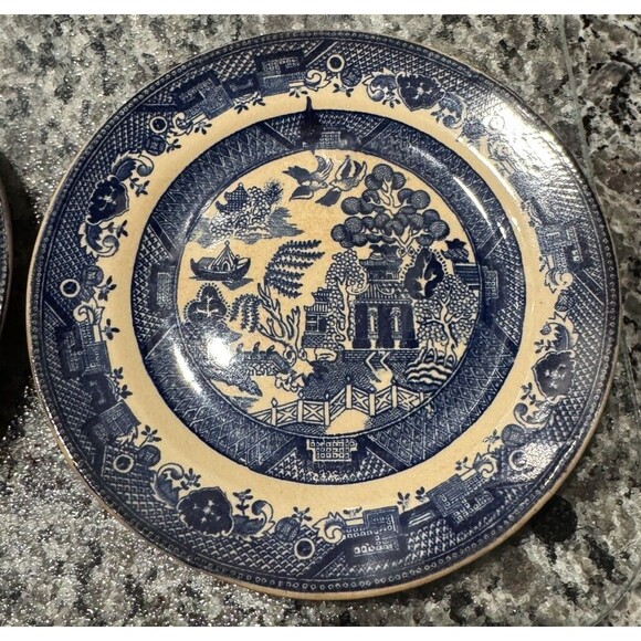 Bennett Blue Willow Ware England Bread Dessert Set of 2 Plates Vintage - Picture 4 of 4